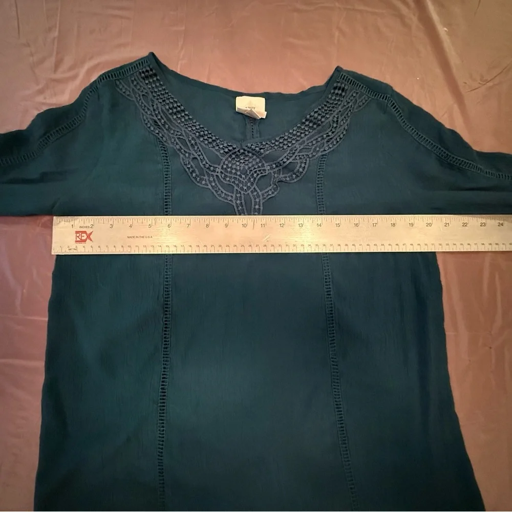 Knox Rose Green Embroidered 3/4 Sleeve Blouse Size Large - Picture 8 of 9